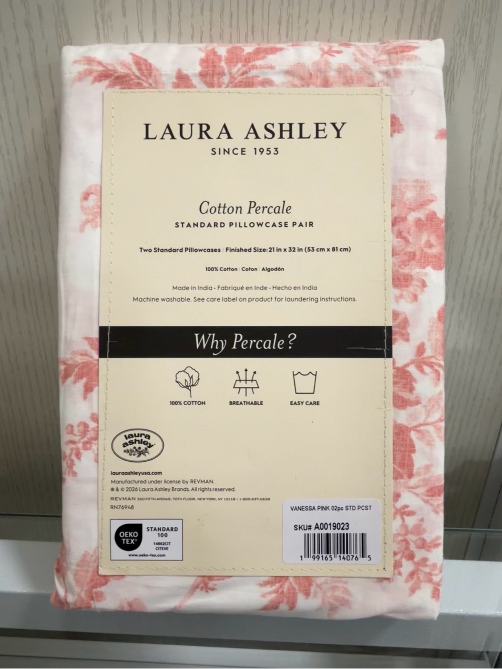 Charming Laura Ashley Vanessa Pink Floral Cotton Percale Pillowcase Pair ~ NEW - Picture 4 of 5